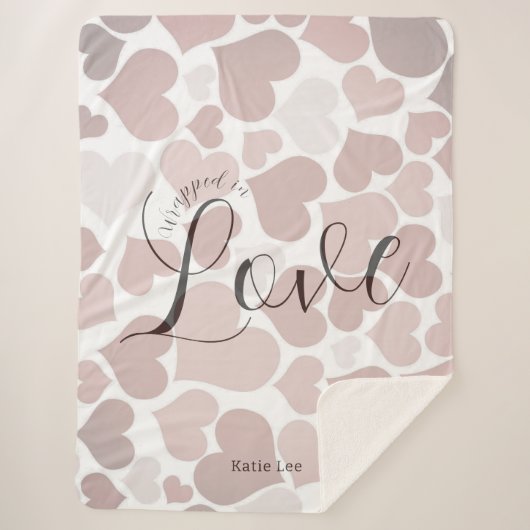 Couverture Sherpa Enveloppé d'amour | Motif de cœur rose violet (Devant)