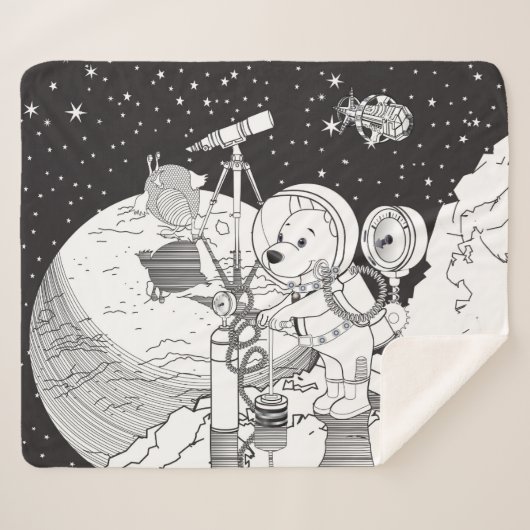 Couverture Sherpa Espace de coloration avec un chiot astronaute (Devant (Horizontal))