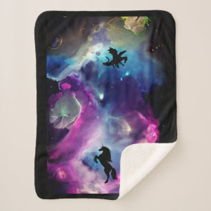 Couverture Sherpa Espace Imaginaire Nebula Unicorn Dragon bleu rose