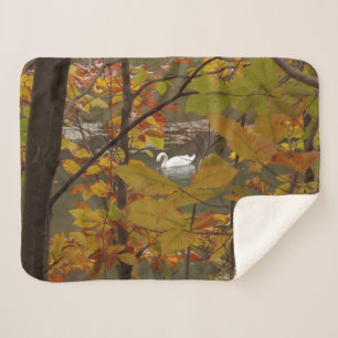Couverture Sherpa Étang d'automne avec cygne