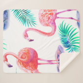 Couverture Sherpa Été tropical avec flamants roses feuilles de palmi (Devant (Horizontal))