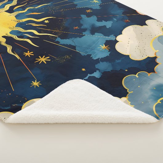 Couverture Sherpa Étoiles célestes et nuages bleus modernes (3/4)