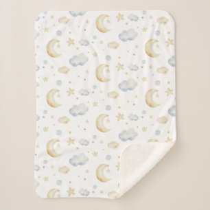 Couverture Sherpa Etoiles de lune d'aquarelle et Motif de nuage