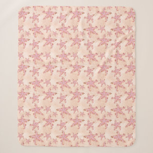 Couverture Sherpa Étoiles de mer et corail rose motif pastel