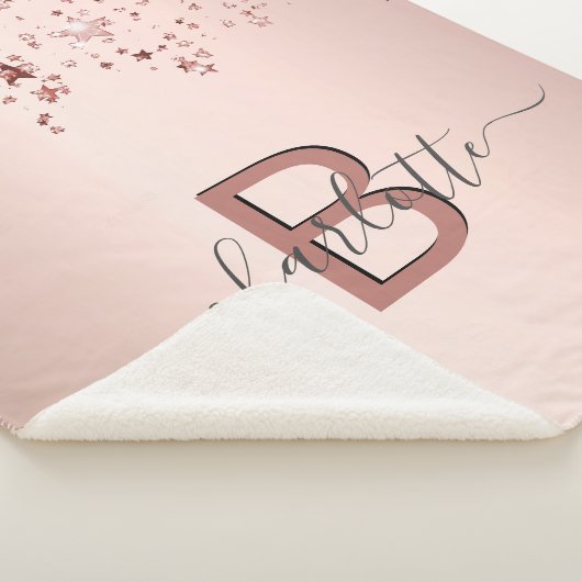 Couverture Sherpa étoiles rose or blush monogramme nom élégant (3/4)