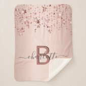 Couverture Sherpa étoiles rose or blush monogramme nom élégant (Devant)