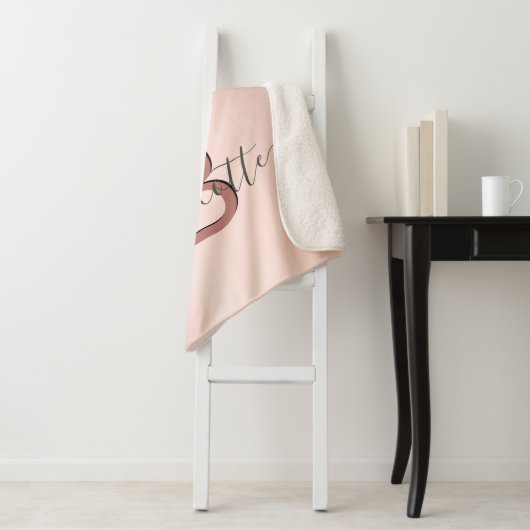 Couverture Sherpa étoiles rose or blush monogramme nom élégant (En situation)