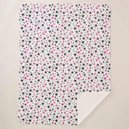Couverture Sherpa Étoiles Roses Argent Noires (Devant)