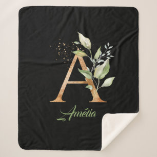 Couverture Sherpa eucalyptus, fausse feuille d'or parties scintillan