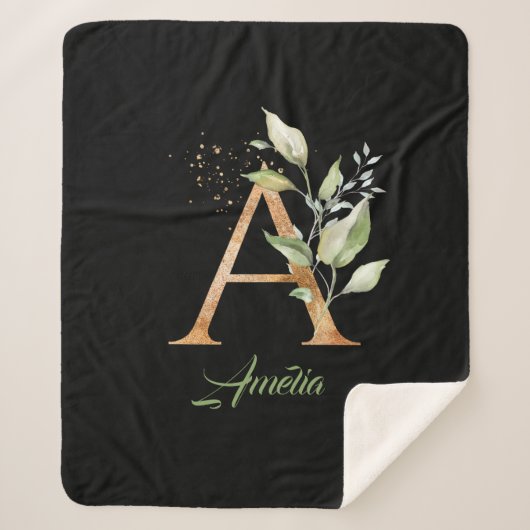 Couverture Sherpa eucalyptus, fausse feuille d'or parties scintillan (Devant)