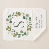 Couverture Sherpa Eucalyptus Lafy Wreath Baby Monogramme État de nai (Devant (Horizontal))