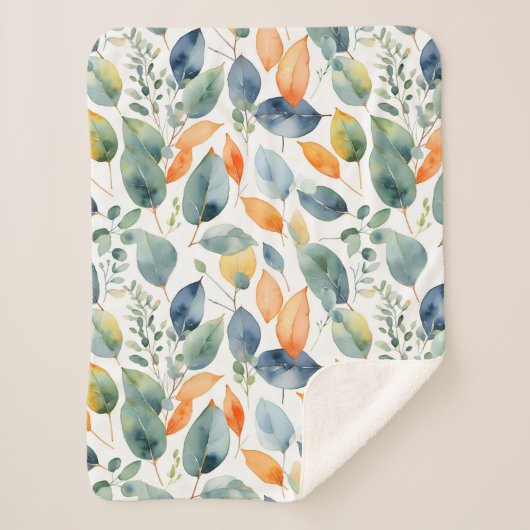 Couverture Sherpa Eucalyptus Plante Vert Orange 350 Aquarelle (Devant)
