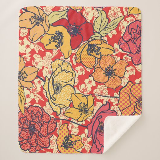 Couverture Sherpa Explosion florale : Tendance Vintage transparente. (Devant)