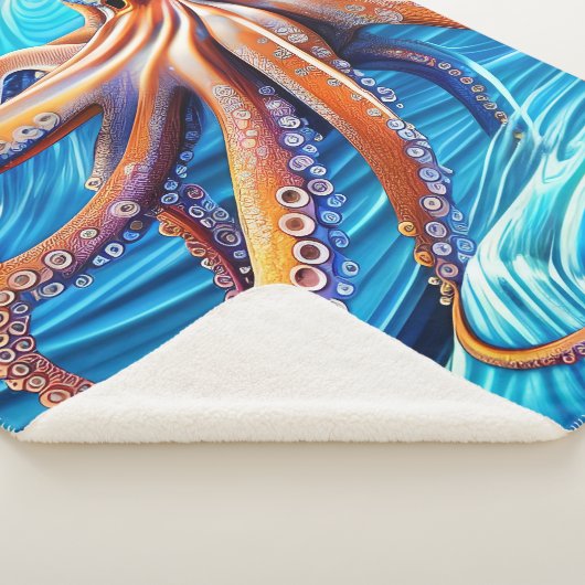 Couverture Sherpa Expressionnisme majestueux Octopus Blue Ocean Wave (3/4)