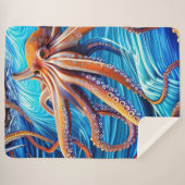 Couverture Sherpa Expressionnisme majestueux Octopus Blue Ocean Wave (Devant (Horizontal))