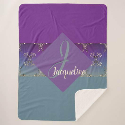 Couverture Sherpa Fabergè Monogramme bleu violet brillant (Devant)