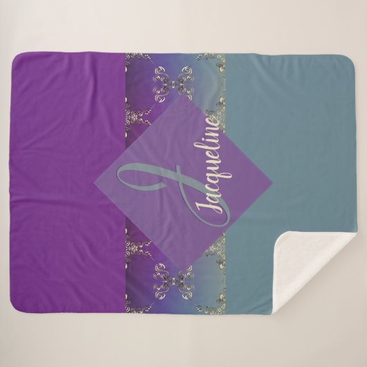 Couverture Sherpa Fabergè Monogramme bleu violet brillant (Devant (Horizontal))