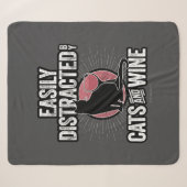 Couverture Sherpa Facilement distrait par les chats et le vin (Devant (Horizontal))