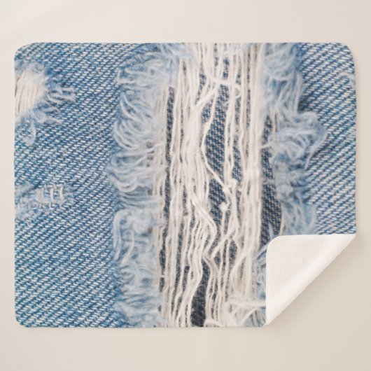Couverture Sherpa Faded jeans bleus déchirés, Textures déchiré jeans (Devant (Horizontal))