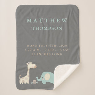 Couverture Sherpa Faire-part de naissance Jungle Safari Animaux