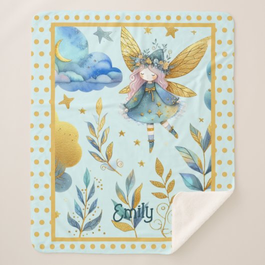 Couverture Sherpa Fairy Birthday Turquoise Gold Rose Princess Fairyt (Devant)