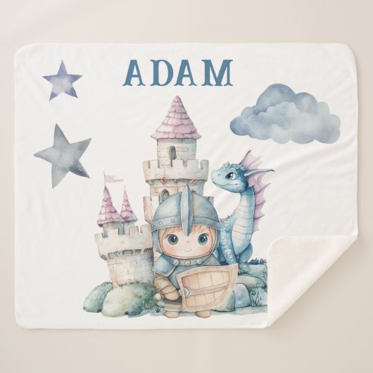 Couverture Sherpa Fairytale Dreamy Dragon Blue Knight Baby shower (Devant (Horizontal))