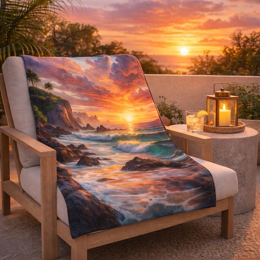 Couverture Sherpa Falaises de coucher de soleil tropical – Paradis c
