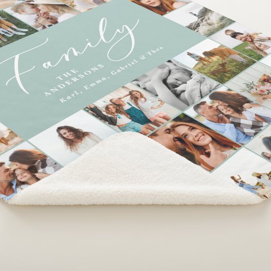 Couverture Sherpa Famille de script bleu multi-photo moderne (3/4)
