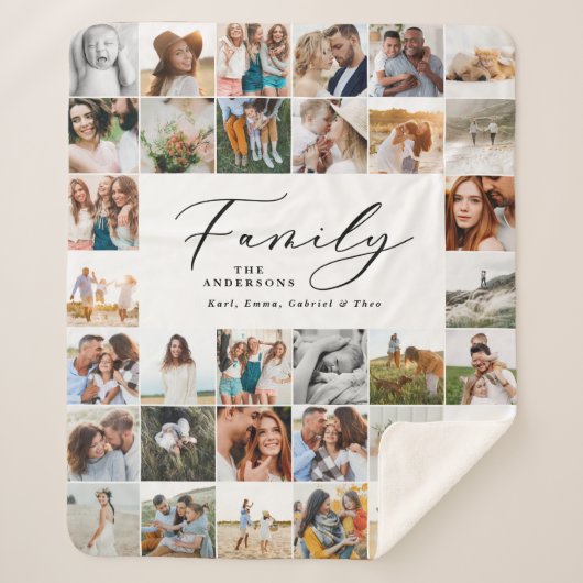 Couverture Sherpa Famille de script noir multi photo moderne (Devant)
