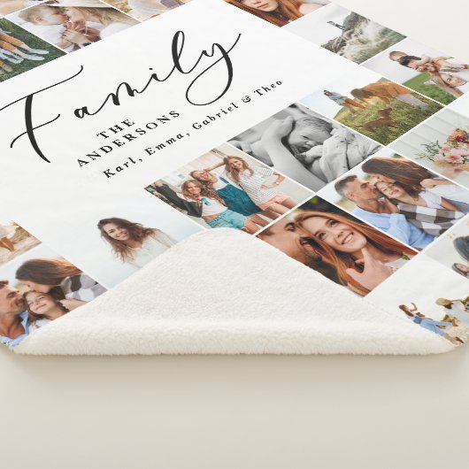 Couverture Sherpa Famille de script noir multi photo moderne (3/4)