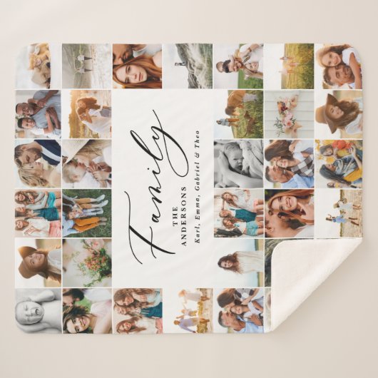 Couverture Sherpa Famille de script noir multi photo moderne (Devant (Horizontal))