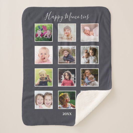 Couverture Sherpa Famille Enfants Multi 12 Photo Collage Gris (Devant)