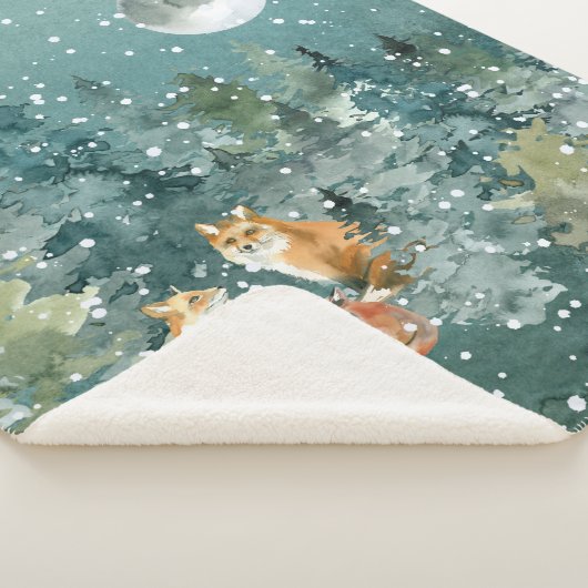 Couverture Sherpa Famille Fox en forêt Pleine lune neige (3/4)