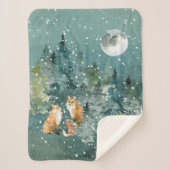 Couverture Sherpa Famille Fox en forêt Pleine lune neige (Devant)