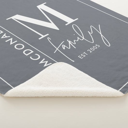 Couverture Sherpa Famille monogramme moderne marine gris élégant (3/4)