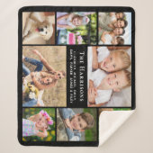 Couverture Sherpa Famille Monogramme Nom 8 Photo Collage noir (Devant)