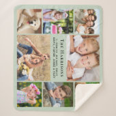 Couverture Sherpa Famille Monogramme Nom 8 Photo Collage Sage Green (Devant)
