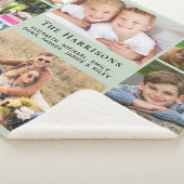 Couverture Sherpa Famille Monogramme Nom 8 Photo Collage Sage Green (3/4)