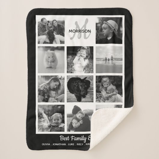 Couverture Sherpa Famille Monogramme Photo Collage 11 Black White Ph (Devant)