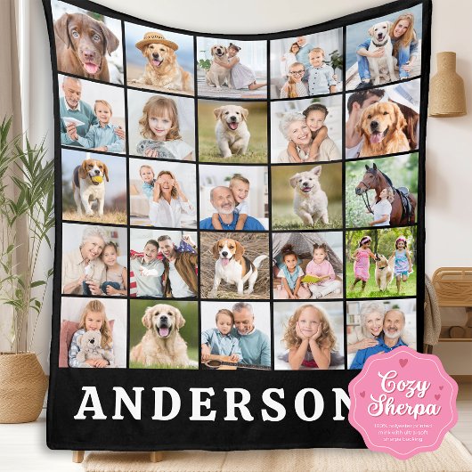 Couverture Sherpa Family 25 Photo Collage Personalized Name Black