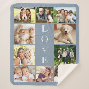 Couverture Sherpa Family Love 10 Photo Collage Dusty Blue