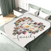 Couverture Sherpa Family Script Heart Formé Photo Collage Blanc