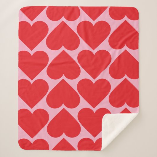 Couverture Sherpa Fancy Romantique Rouge & Coeurs Rose Motif Avec No (Devant)