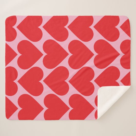Couverture Sherpa Fancy Romantique Rouge & Coeurs Rose Motif Avec No (Devant (Horizontal))
