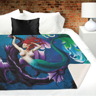 Couverture Sherpa Fantaisie Mystique Sirène Bleue Dragon d'Eau Viole