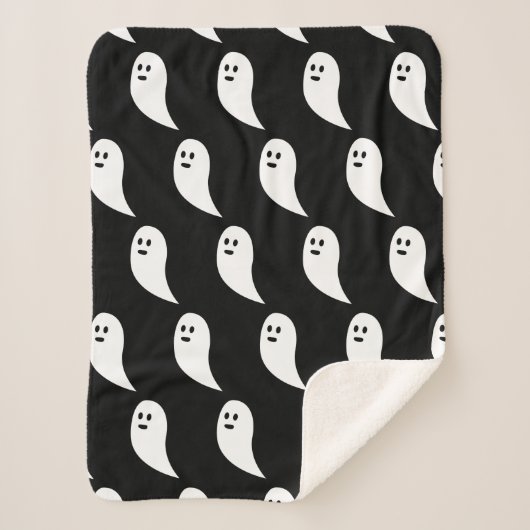 Couverture Sherpa Fantôme Halloween noir blanc mignon motif (Devant)