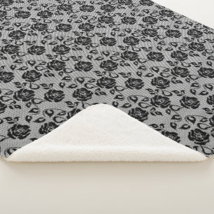 Couverture Sherpa Faux Black Lace Rose Fishnet Sherpa Blanket