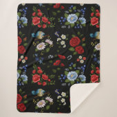 Couverture Sherpa Faux Fleurs Brodées Rouge & Bleu (Devant)