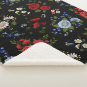 Couverture Sherpa Faux Fleurs Brodées Rouge & Bleu (3/4)