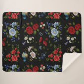 Couverture Sherpa Faux Fleurs Brodées Rouge & Bleu (Devant (Horizontal))